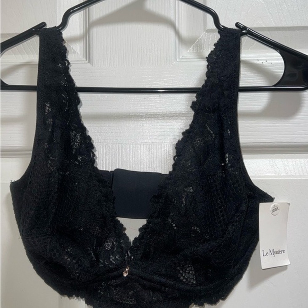 Le Mystere Black Lace‎ Bra Unlined Wireless Comfort Bralette
